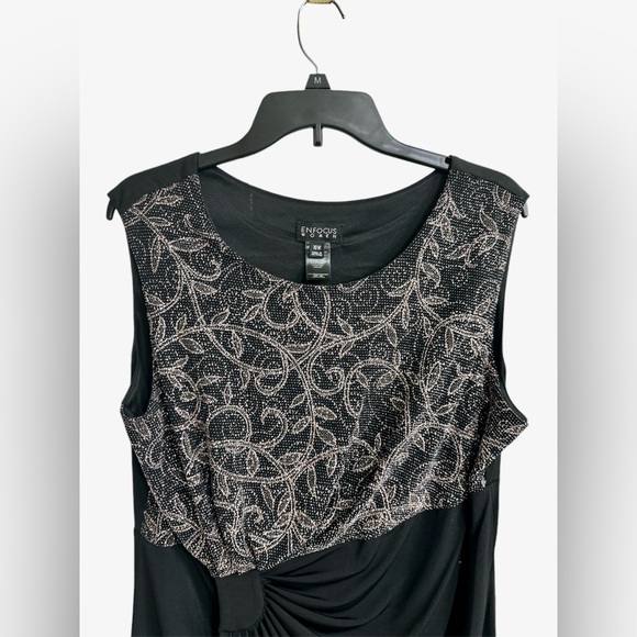 NWT Enfocus Studio Womens Black Wrap Front Shimmer Top Sleeveless Dress Size 16W - Picture 2 of 9